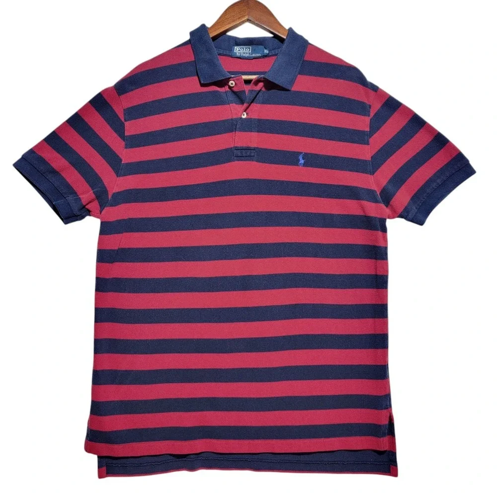 VTG Polo By Ralph Lauren Men's Size XL Shirt Red Blue Stripes Long Sleeve Rugby‎